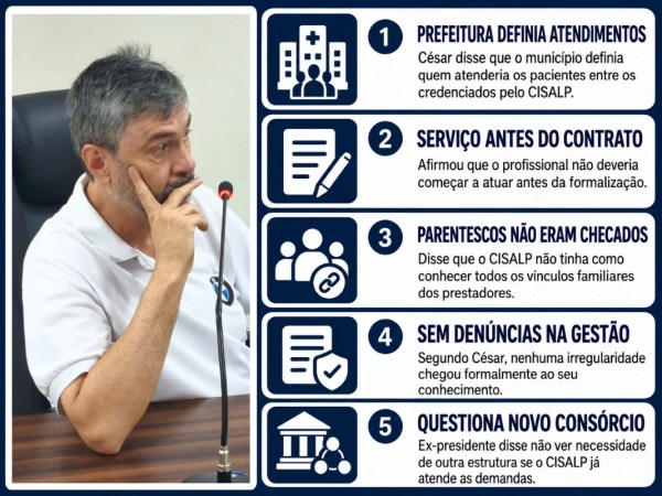 Ex-presidente do Cisalp diz que Prefeitura coordenava prestadores